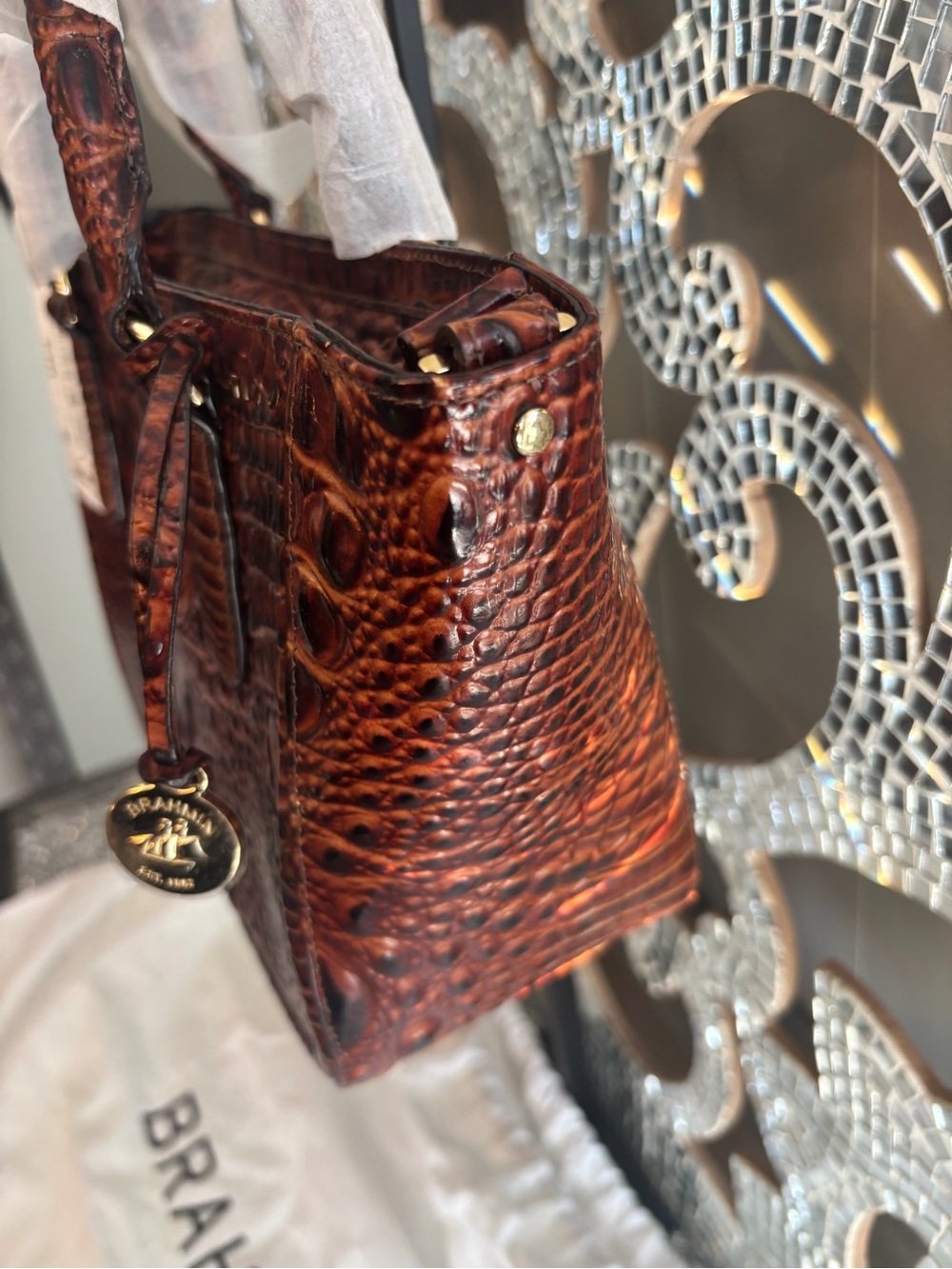 ⭐️Brahmin Deep Chestnut Croc-Embossed Satchel - Picture 6 of 12